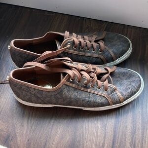 Michael Kors Monogram Brown and Tan Leather Sneakers Size 10M